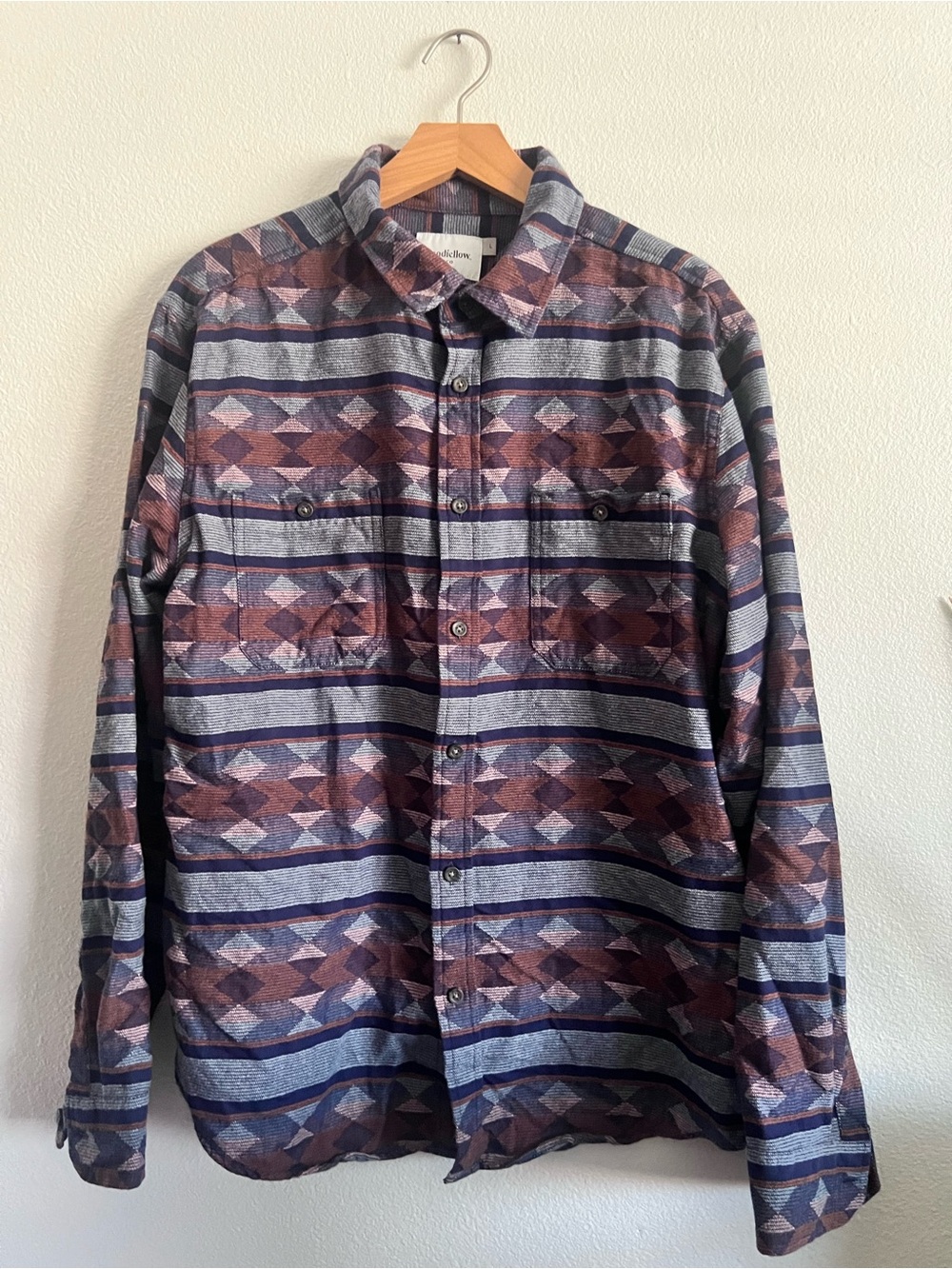 Goodfellow & Co Blue and Brown Geometric Button-Down Shirt